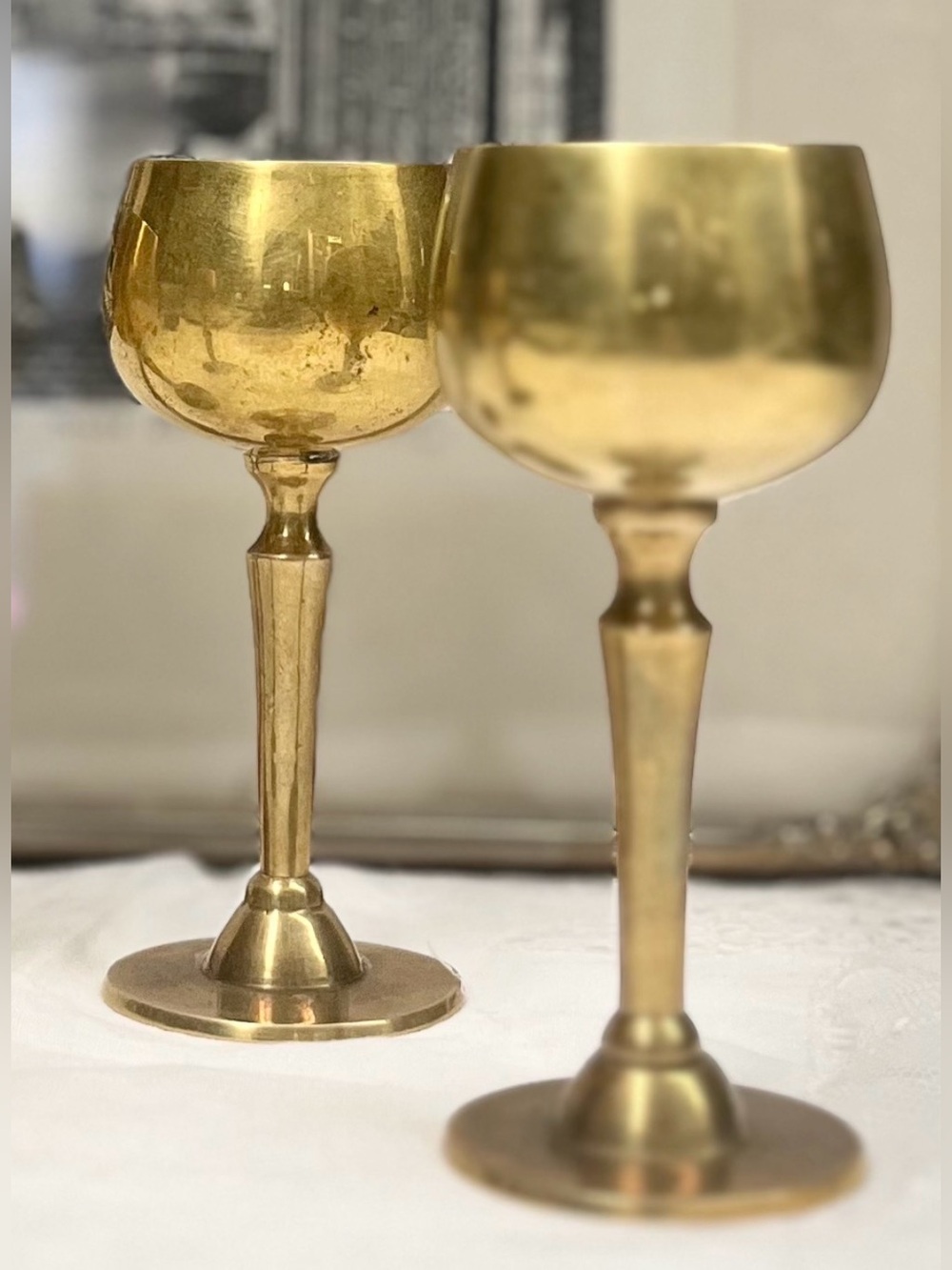 Vintage Solid Brass Wine Goblet Set of 4, Retro Barware - Picture 3 of 7